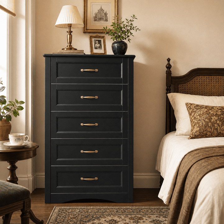 tall dresser drawers 5-Drawer for Bedroom, Metal Chest of for Closet Storage, Modern Tall Dresser with 5 Drawers, 31.5" Blue Dressers & Chests for Clothing Storage Organizer : Home & Kitchen sides and drawer fronts are made of Sungkai veneer over Meranti Emily Solid Wood Tall Dresser
