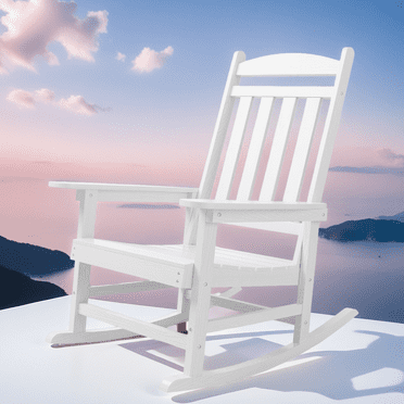 Aiho 32" All-Weather Outdoor Rocking Chair - High Back Rocker for Patio, Porch, Lawn, Garden, White