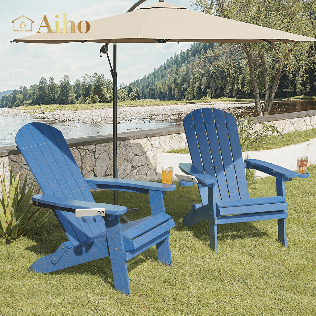 Aiho Folding Adirondack Chair, HIPS All-Weather Patio Chairs Set of 2 ...