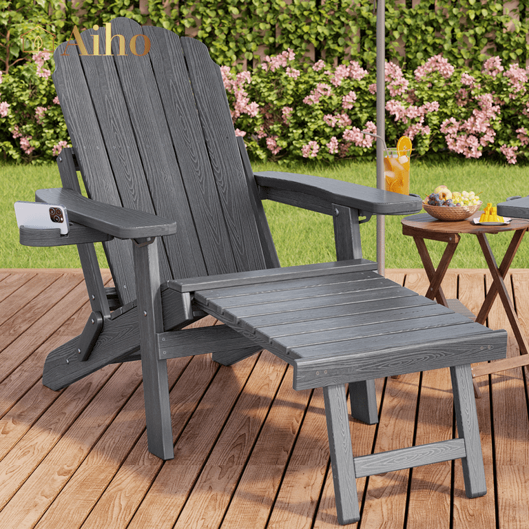 Aiho Folding Adirondack Chair with Retractable Ottoman, HIPS All