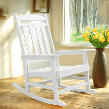 Aiho 32" Comfortable High Back Outdoor Rocking Chair - All-Weather Durable Rocker for Patio, Porch, Garden, White