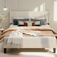 thumbnail image 1 of Aiho Full Bed Frame with Wingback Upholstered Headboard, Beige, 1 of 13