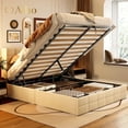 thumbnail image 1 of Aiho Full Lift Up Storage Bed, Full Size Bed Frame with Big Underneath Storage &Modern Wingback Headboard & No Box Spring Needed - Beige, 1 of 11