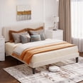 thumbnail image 1 of Full Size Platform Bed Frame, Upholstered with Wingback Headboard – Sturdy Metal Frame, Modern Beige Finish, 1 of 8