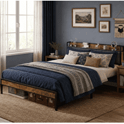 Full Bed Frame with Headboard and Footboard for Bedroom, Metal Platform Bed with Under Bed Storage,All Sturdy Metal Support, No Box Spring Needed, Retro