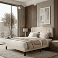 thumbnail image 1 of Upholstered Platform Bed Frame with Headboard, Sturdy Wooden Slats, Noise-Free, No Box Spring Needed, Easy Assembly, Modern Bedroom Furniture - Full, Beige, 1 of 9