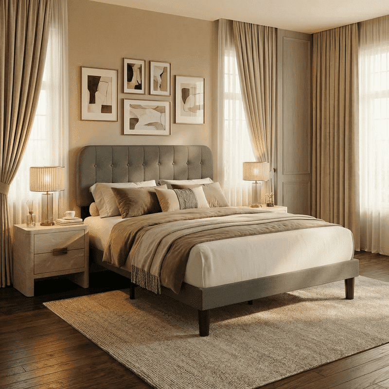 Upholstered Platform Bed Frame with Headboard, Sturdy Wooden Slats, Noise-Free, No Box Spring Needed, Easy Assembly, Modern Bedroom Furniture - Full, Dark Gray