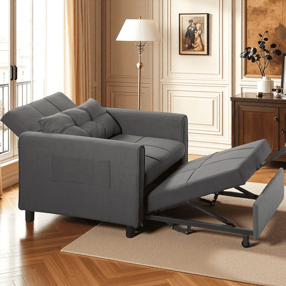 Aiho 3-in-1 Convertible Sleeper Sofa Bed, Space-Saving Adjustable Pullout for Lounge/Sleep - Dark Grey