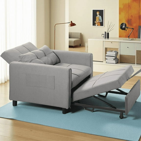 Aiho 3-in-1 Convertible Sleeper Sofa Bed, Space-Saving Adjustable Pullout for Lounge/Sleep - Light Grey