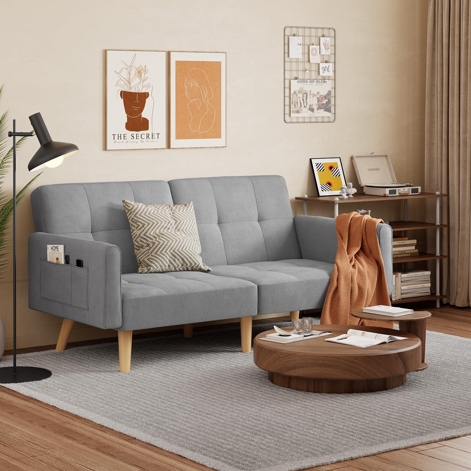 Aiho Futon Sofa Bed with Adjustable Backrest for Living Room Light