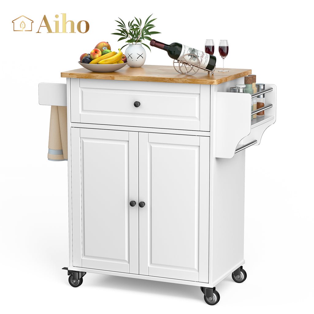 Aiho Kitchen Island Cart with Storage for Dinning Room and Kitchen - White