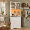 thumbnail image 1 of Aiho Kitchen Pantry Cabinet with Countertop Kitchen Hutch Storage Cabinet 71" Tall Pantry Coffee Bar with Storage, Modern Kitchen Hutch with Microwave Stand for Dining Room, Kitchen - White+Retro, 1 of 7
