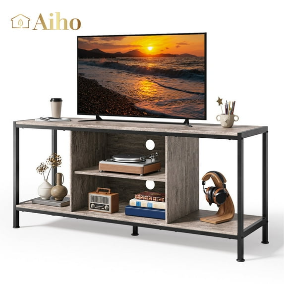 Aiho Ironwood TV Stand, for TVs up to 65" with adjuatable shelves - Gray