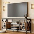 thumbnail image 1 of Aiho Mid-Century Wooden TV Stand for TVs up to 65" with Open Storage Shelves and Metal Frame - Black, 1 of 10