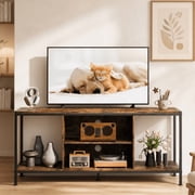 Aiho Mid-Century Wooden TV Stand for TVs up to 65 with Open Storage Shelves and Metal Frame - Retro