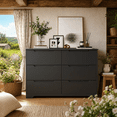 thumbnail image 1 of Aiho Modern 6-Drawer Dresser, Wooden Chest with Cut-Out Handles, Wide Double Black Drawers for Bedroom, Living Room, Entryway, 15.7" D x 47.3" W x 31.5" H, 1 of 12