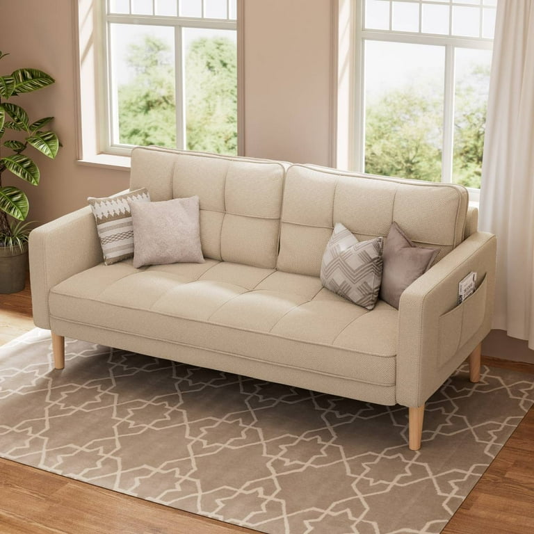 Aiho Modern Comfort Backrest Loveseat Sofa with Sturdy Wood Legs Beige