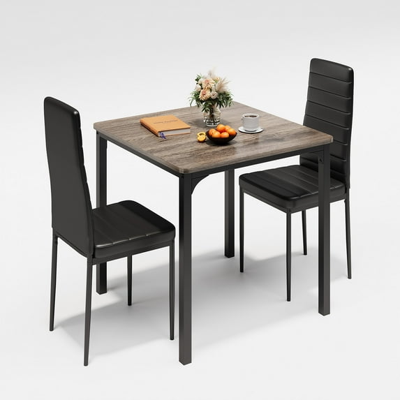 Aiho Modern Dining Table Sets with PU Leather Chairs for 2 For Home, Kitchen, Living Room, Restaurant, Small Space , Gray