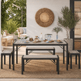 thumbnail image 1 of 6 Person Capacity Kitchen Dining Ensemble, 63 Inch Size Table with Bench & Stools for Daily Family Meals, Grey, 1 of 10