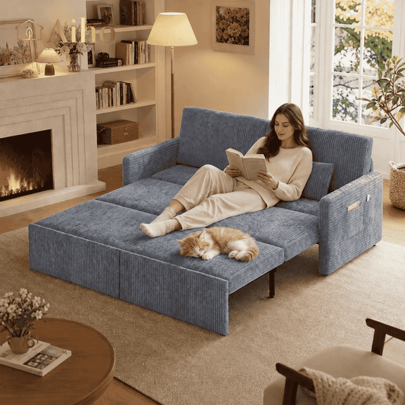 Aiho Modular Sleeper Sofa Bed, 6-in-1 Convertible Couch with 2 Independent Extendable Seats, No Assembly Space-Saving Loveseat for Apartment, Small Living Room - Gray
