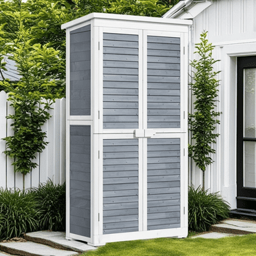 Aiho Outdoor Storage Shed, Wooden Tool Shed, Deck Cabinet for Patio, Garden, Backyard, Lawn,Gray