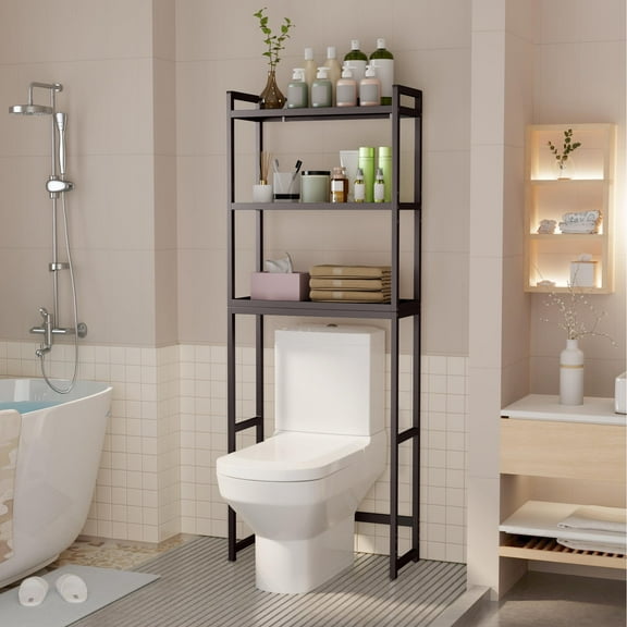 Aiho Over The Toilet Storage, 3-Tier Bamboo Bathroom Organizer, Space-Saving & Adjustable, Dark Brown