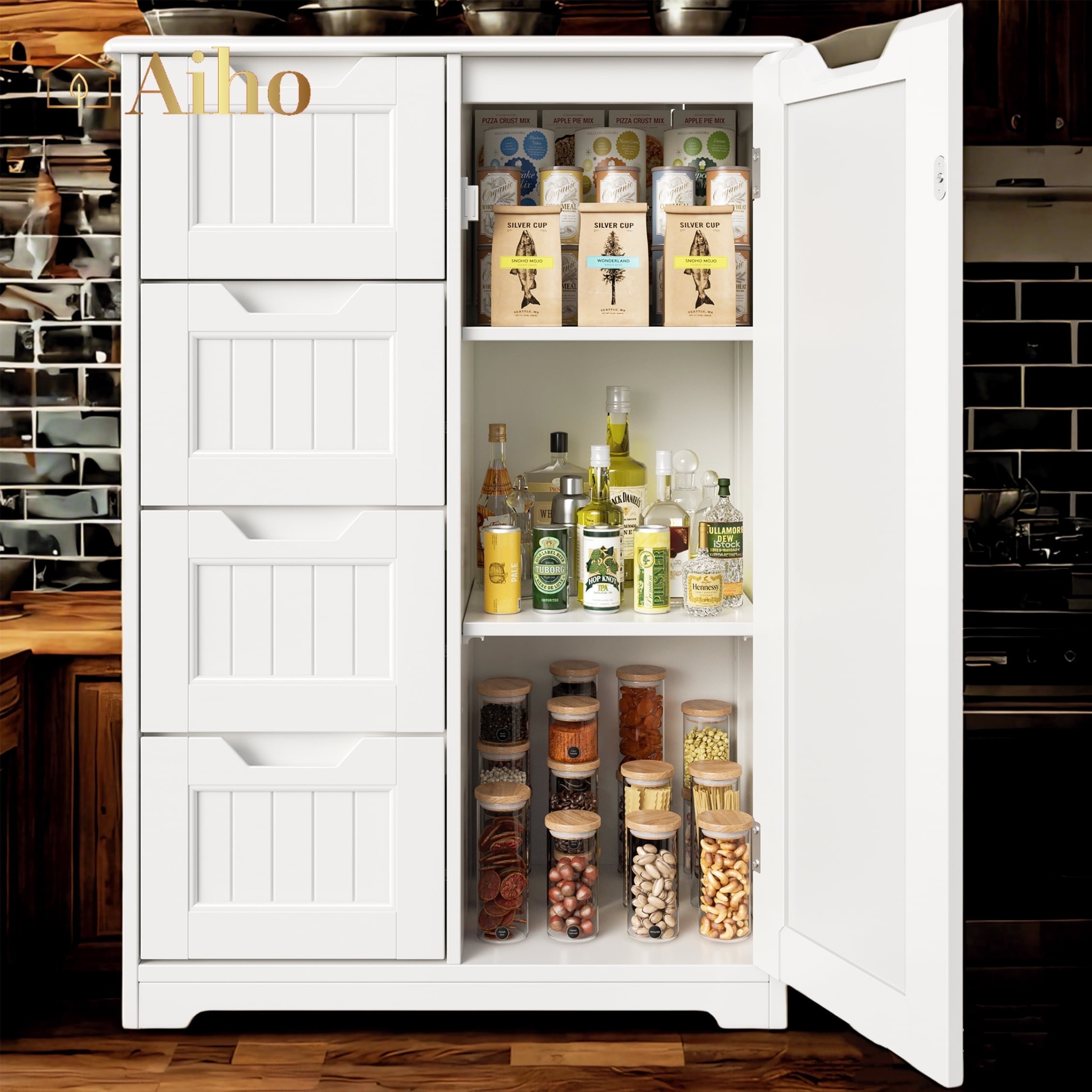 Aiho Pantry Storage Cabinet, 33" Wood Kitchen Pantry Storage Cabinet ...