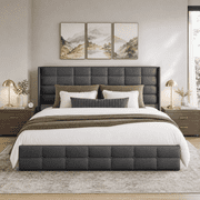 Bed Frame, Upholstered Platform Bed with Sturdy Metal Frame and 4 Under-Bed Drawers - Dark Gray