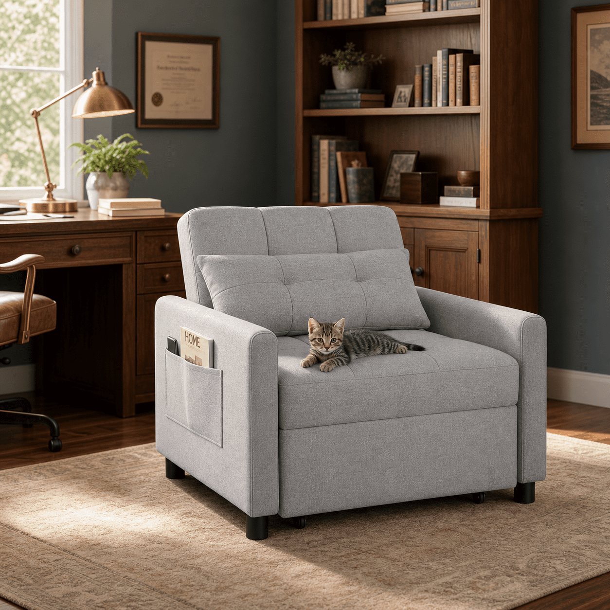 AIHO 3-in-1 Convertible Sleeper Chair, Pull Out Sofa Bed with 4-Level Adjustable Backrest, light grey