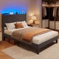 thumbnail image 1 of Queen Upholstered Platform Bed Frame with Charging Station & LED Lights – Wingback Headboard, Wood Slat Support, Noise-Free, No Box Spring Needed, Dark Gray, 1 of 8
