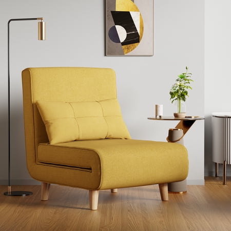3 in 1 Sleeper Chair Bed, Aiho Convertible Chair Bed Futon Sofa with Adjustable Backrest, Accent Chair for Apartment, Bedroom, Office - Yellow