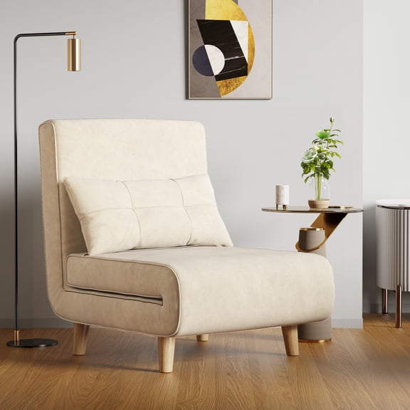 3 in 1 Sleeper Chair Bed, Aiho Convertible Chair Bed Futon Sofa with Adjustable Backrest, Accent Chair for Apartment, Bedroom, Office - White