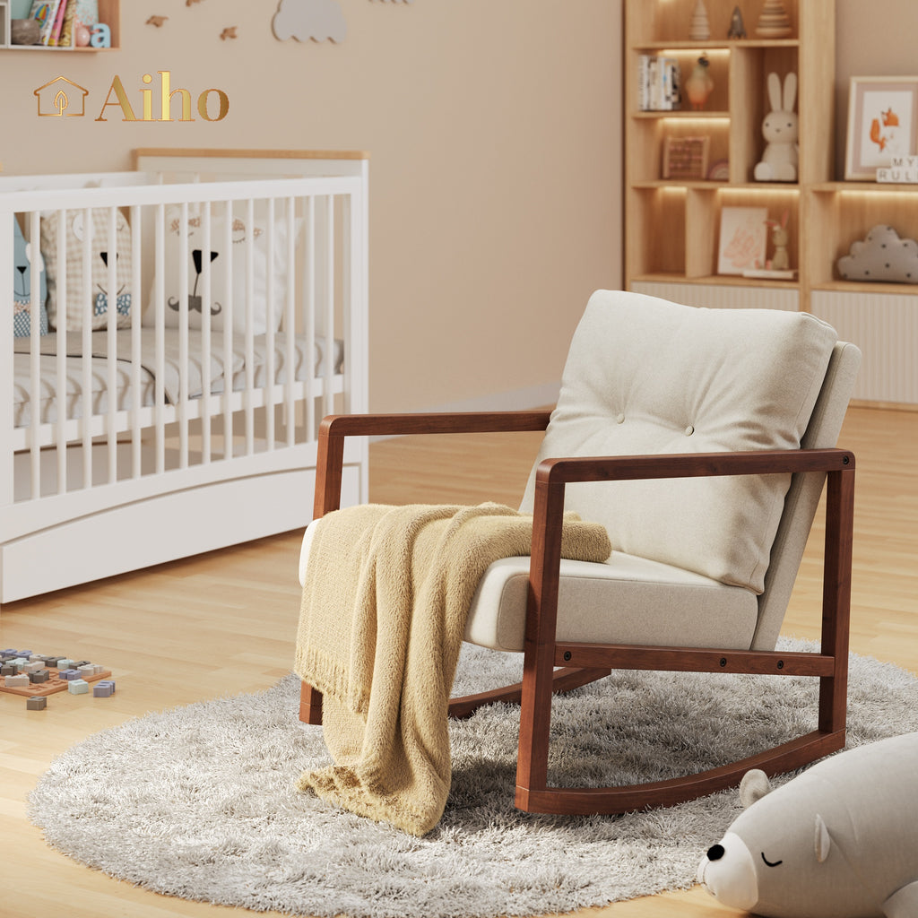Aiho Rocking Chair Nursery with Upholstery, Cushions, and Armrests for
