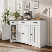 Aiho Sideboard Buffet Cabinet with Storage - Modern Kitchen Coffee Bar & Dining Room Organizer - 55.1”W, White/Gray