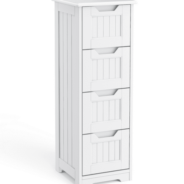 Aiho Small Bathroom Floor Storage with 4 Drawers White