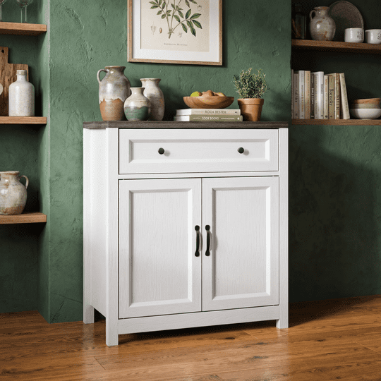 Aiho Storage Cabinet with Drawers, Kitchen Freestanding Floor Cabinet with Doors, 15.6 x 30 x 33.3 Inches, Adjustable Shelf, for Kitchen, Living Room, Kitchen - Grey Desktop
