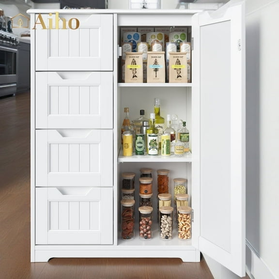 Aiho Storage Cabinet with 2 Drawers, Medium Density Fiberboard, White