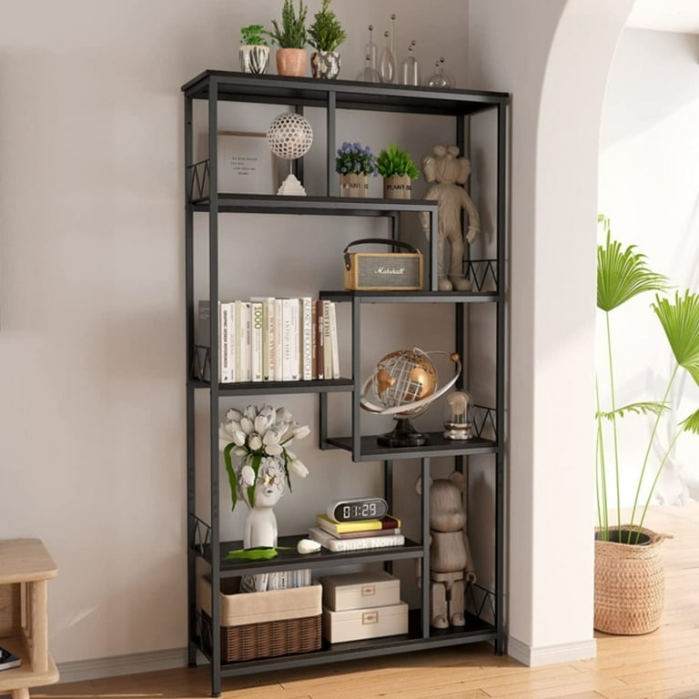 Aiho Tall Industrial Staggered Bookshelves for Home Office Black