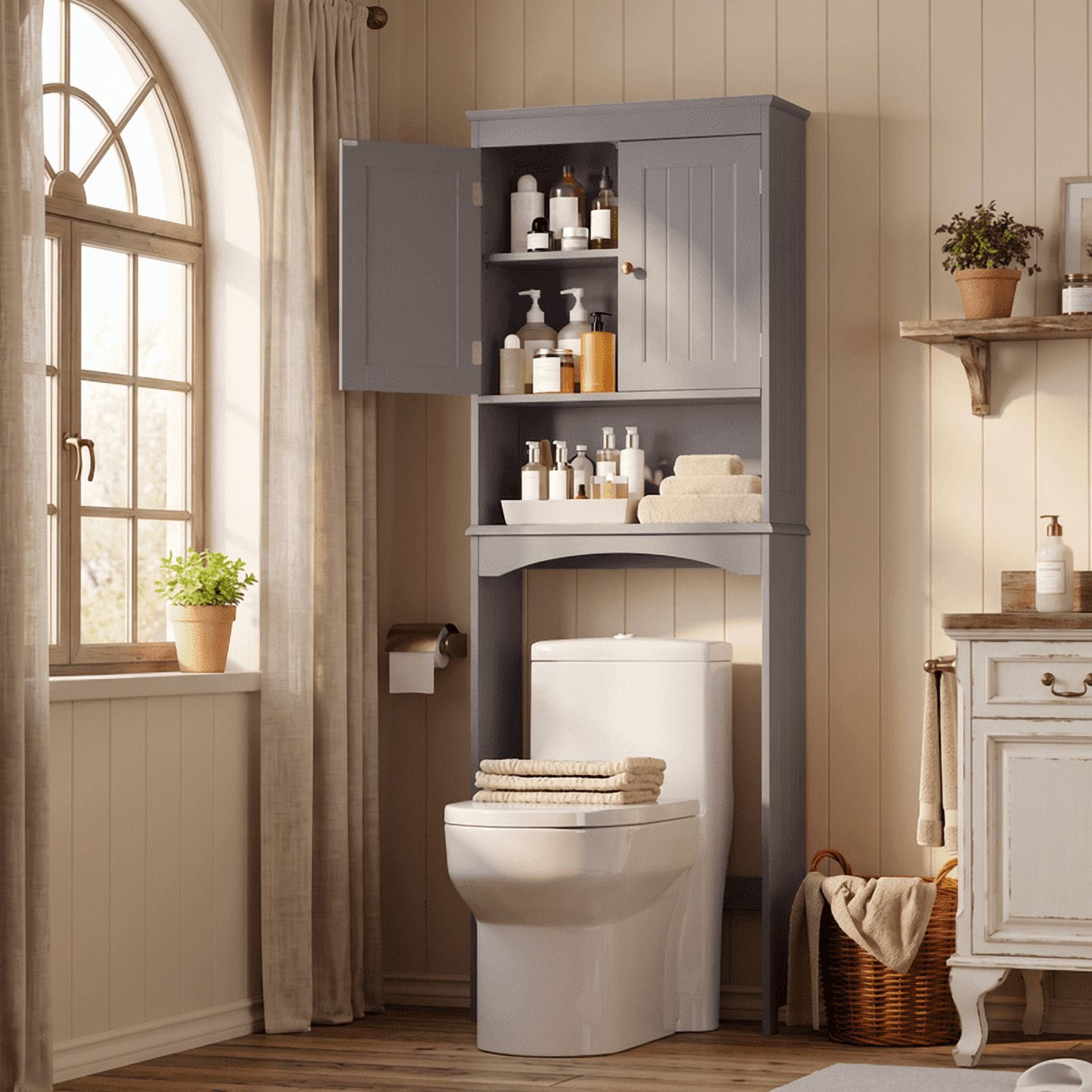 Aiho Tall Over the Toilet Storage Cabinet, Wooden Rack with Adjustable ...