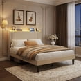 thumbnail image 1 of Queen Bed Frame Storage Headboard, Metal Platform Bed with Charging Station and LED Lights,Upholstered Wingback Platform Bed with Wooden Slats,Noise-Free,No Box Spring Needed,Bedroom, 1 of 9