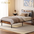 thumbnail image 1 of Aiho Twin Bed Frame Storage Headboard, Metal Platform Bed for Bedroom,Light Grey, 1 of 10