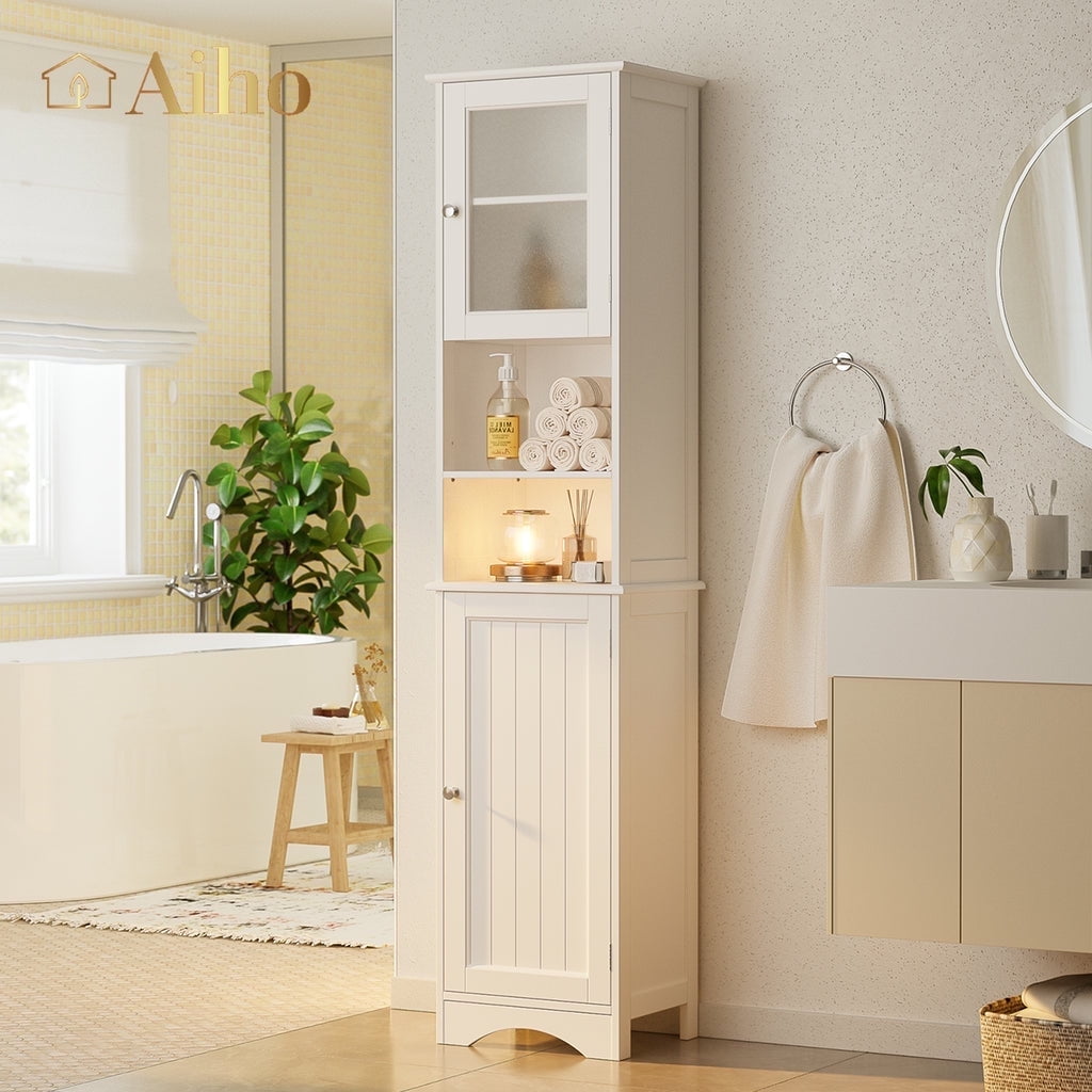 Aiho 70.3" Tall Over the Toilet Storage Cabinet, Bathroom Organizer Above Toilet with Adjustable Shelves & 2 Side Hooks, Space Saver for Bathroom, Laundry, Dark Brown
