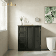 thumbnail image 1 of Aiho Wooden Bathroom Floor Cabinet, Side Storage Organizer with 1 Cupboard & 4 Drawers, Best Gifts for Bathroom, Living Room, Kitchen, Black, 1 of 11