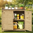 thumbnail image 1 of Weatherproof Wooden Storage Cabinet with Metal Tabletop - Outdoor Potting Bench, Garden Work Table with Adjustable Shelf & Double Doors for Backyard, Patio, Lawn in Natural, 1 of 11