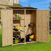 Waterproof Outdoor Storage Cabinet with Lockable Double Doors, Garden Storage Cabinet by Fir Wood, Outdoor Storage Shed with Adjustable Shelves, Natural