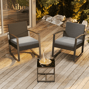 Aiho outdoor rocking chairs set of 3 with PE Wicker, All-Weather outdoor patio furniture set with Coffee Table and Soft cushions, For Garden, Backyard, Poolside, Balcony, Patio and Porch-Gray