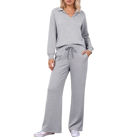 Aihuaihua 2 Piece Sets for Women 2025 Fall Outfits Sweatsuit Oversized Sweatshirt Drawstring Wide Leg Sweatpants Matching Set Tracksuit Grey