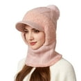 thumbnail image 1 of Aihuaihua 3 in 1 Beanie Hat with Scarf and Mask with Brim, 3 in 1 Beanie Hat for Women, Fall Winter Warm Knitted Windproof Balaclava Scarf with Pom Pom, 1 of 5