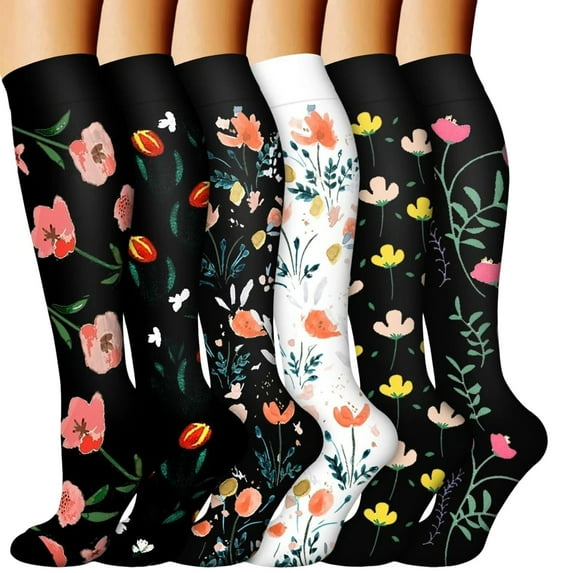 Aihuaihua 6 Pack Compression Socks for Women - Circulation, Support for Running, Recover, Nurse, Athletic Travel Knee-High Socks Casual
