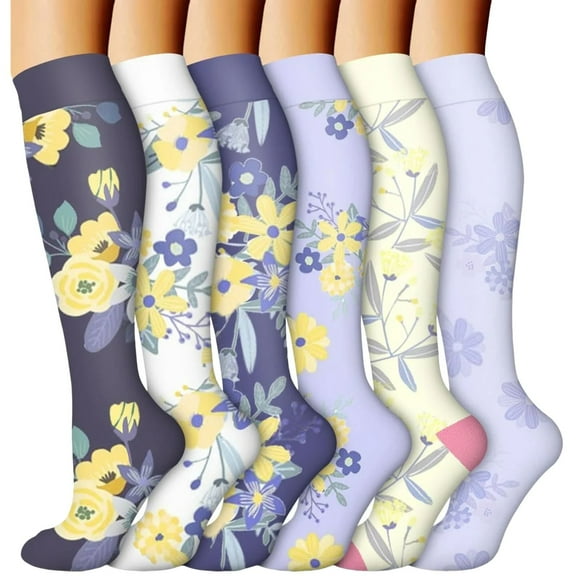 Aihuaihua 6 Pack Compression Socks for Women - Circulation, Support for Running, Recover, Nurse, Athletic Travel Knee-High Socks Casual